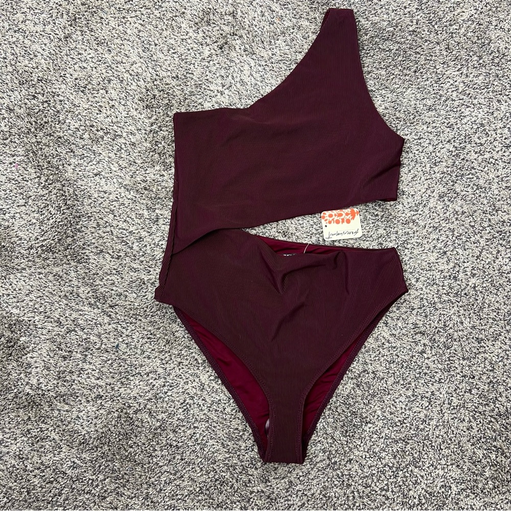 NWT FREE PEOPLE BEACH RIOT Ribbed Celine One Piece Burgundy Maroon Small